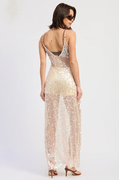 SOFIA - SEQUINED MAXI SPLIT HEM COVERUP