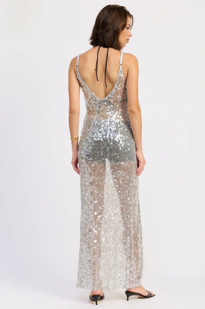 SOFIA - SEQUINED MAXI SPLIT HEM COVERUP